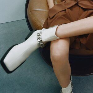 Zara Chain Trim Low Heel Leather Ankle Boots | Size 8